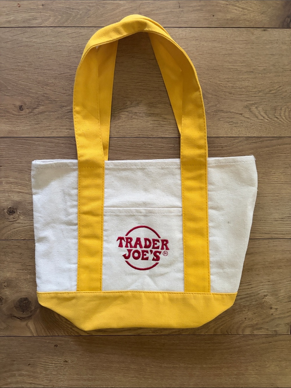 TRADER JOES SMALL MINI Yellow-Trim Canvas Tote Bag